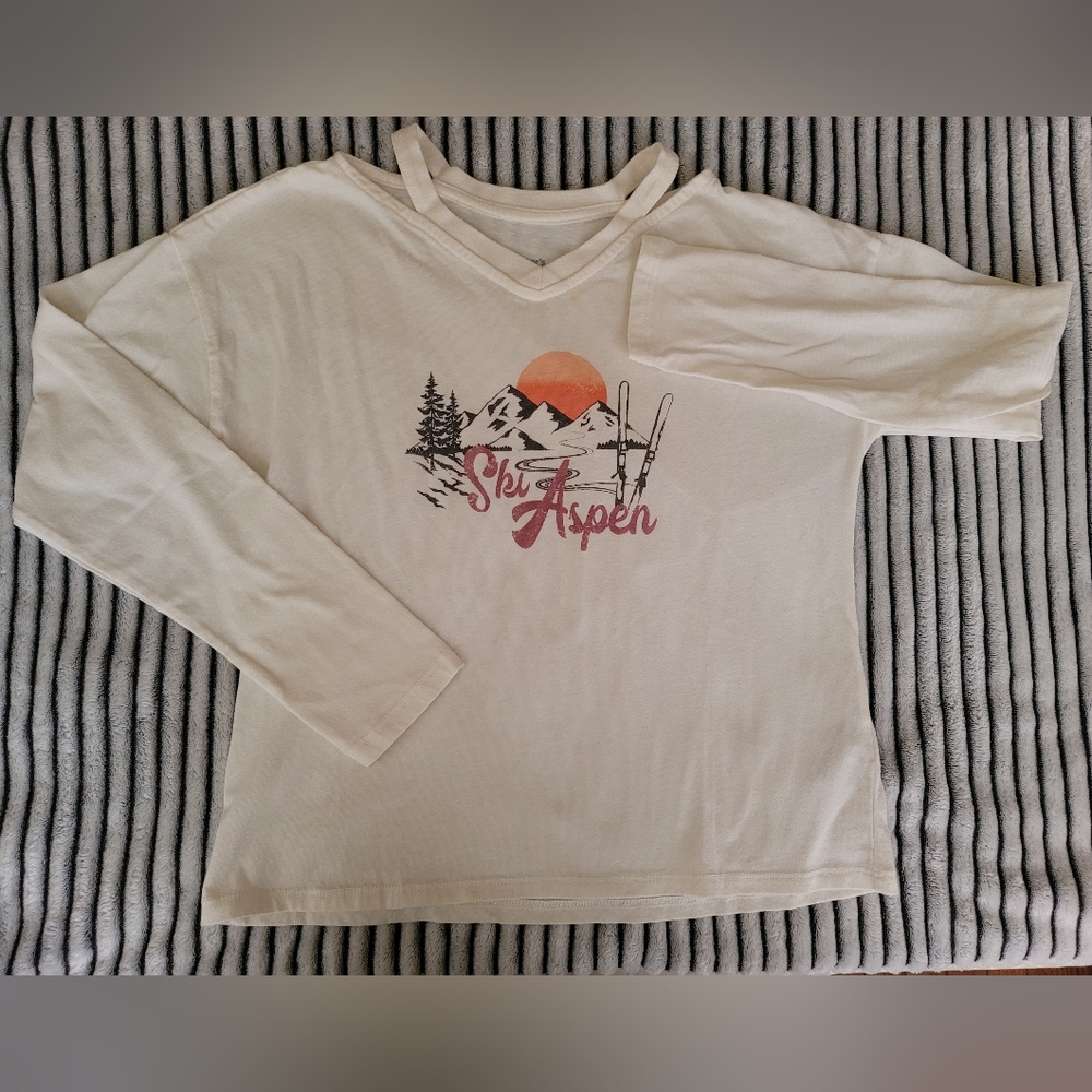 Carter's Girl Cream "Ski Aspen" Long Sleeve V-Neckline  Size 14